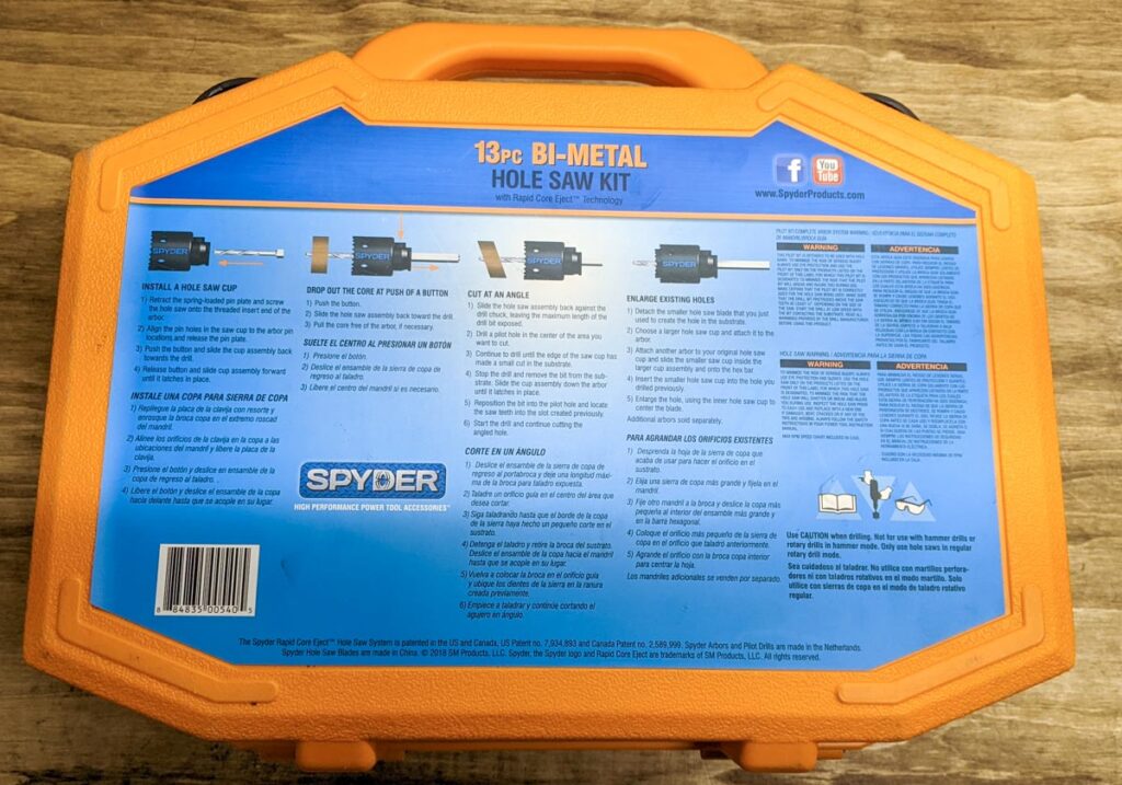 Spyder Hole Saw Kit Rear